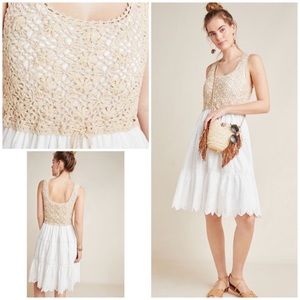 Anthropologie White and Tan Crochet Dress - 1x